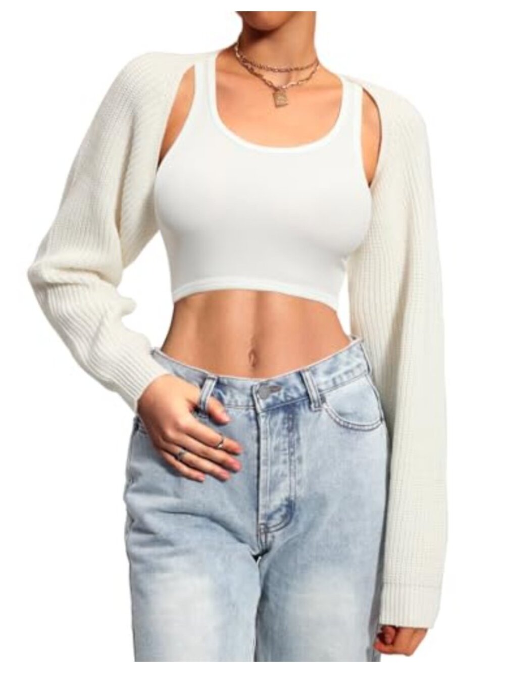 Knit Shrug Cardigan Sweater for Women Cropped Bolero Long Sleeve Going Out